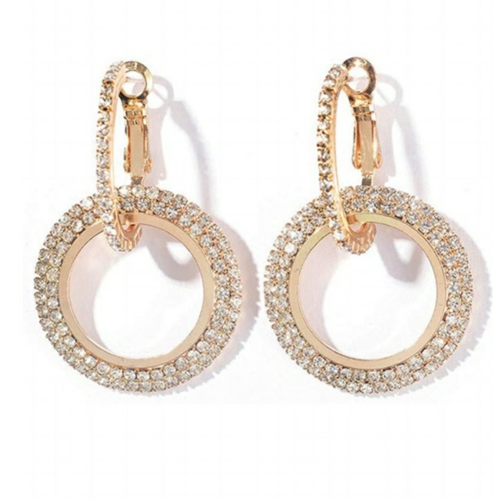 Sparkle Circle CZ Gold Tone Earrings - Picture 2 of 8